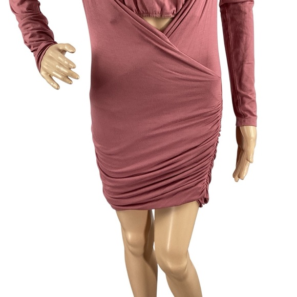 Rachel Pally Long Sleeve Keyhole Ruched Mini Dress Mauve S - Picture 3 of 7
